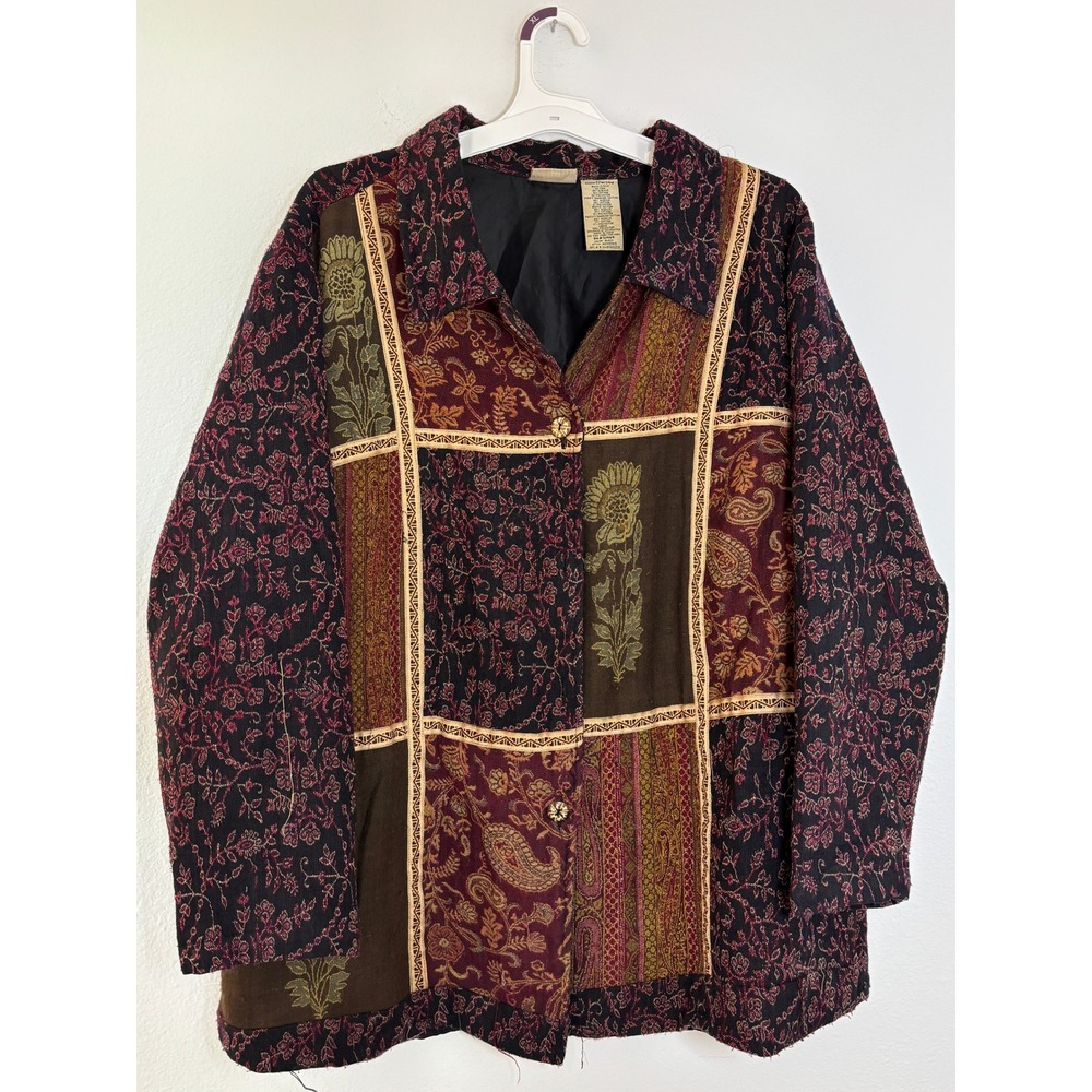White Stag Plus Tapestry Patchwork Jacket Paisley Floral Burgundy 22W 24W